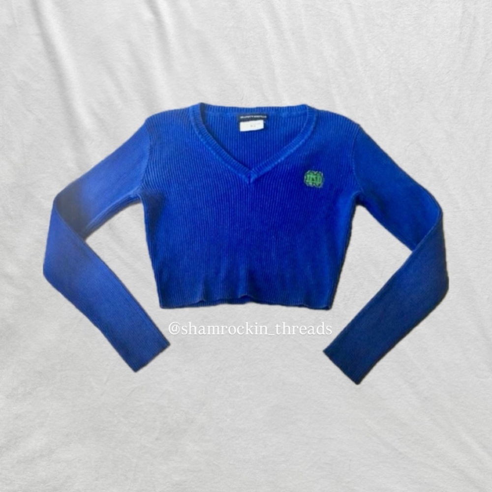 Notre Dame green and blue long sleeve Brandy Melville knit sweater top